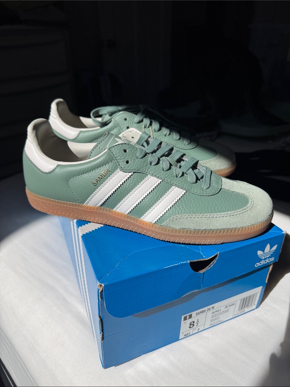 adidas Samba Sneakers in Mint Green and White with Gum Sole